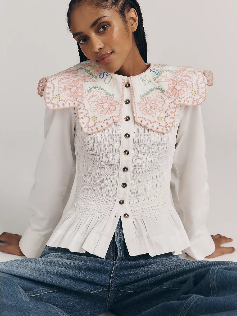 NWT DAMSON MADDER FERN EMBROIDERED BLOUSE